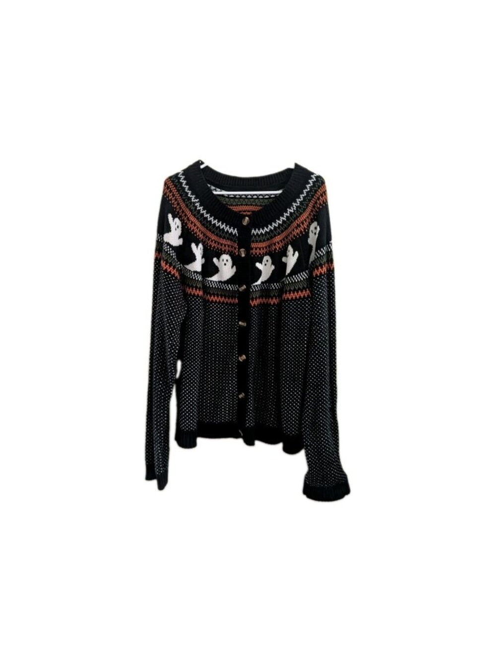 Halloween Buttoned Cardigan Sweater Womens 5XL Black Ghosts Ghouls Holiday Fall